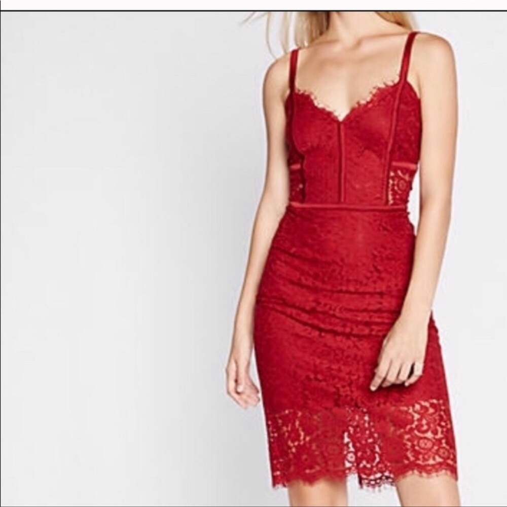 NWT Red Hot Romance Express Lace Midi Dress Size 0 red valentine - Picture 4 of 12